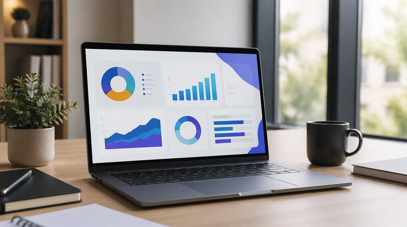 노트북 화면에 프레젠테이션 슬라이드가 표시된 모습