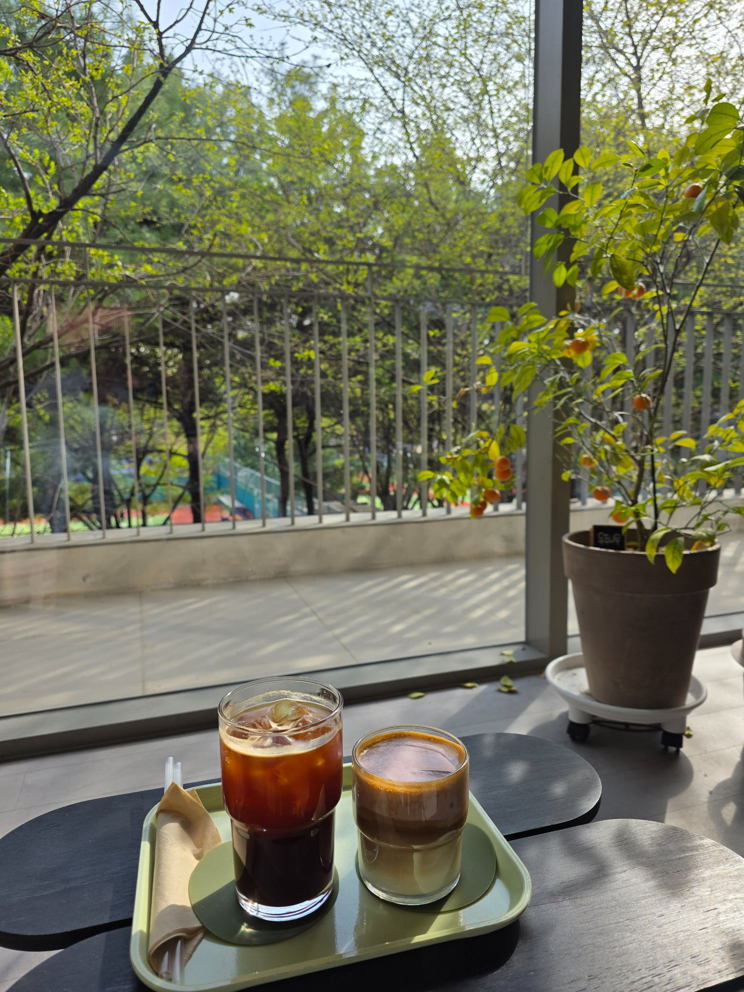 플래드카페 음료와 서울숲 뷰