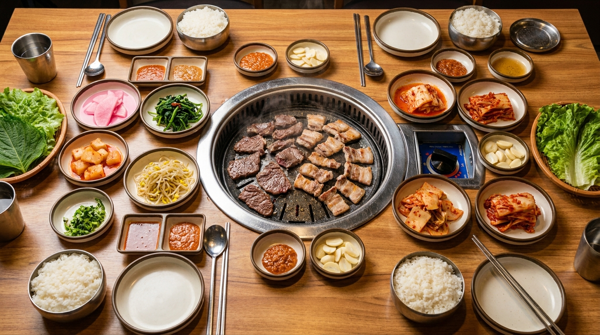 가족 외식 한식 BBQ 반찬 식탁
