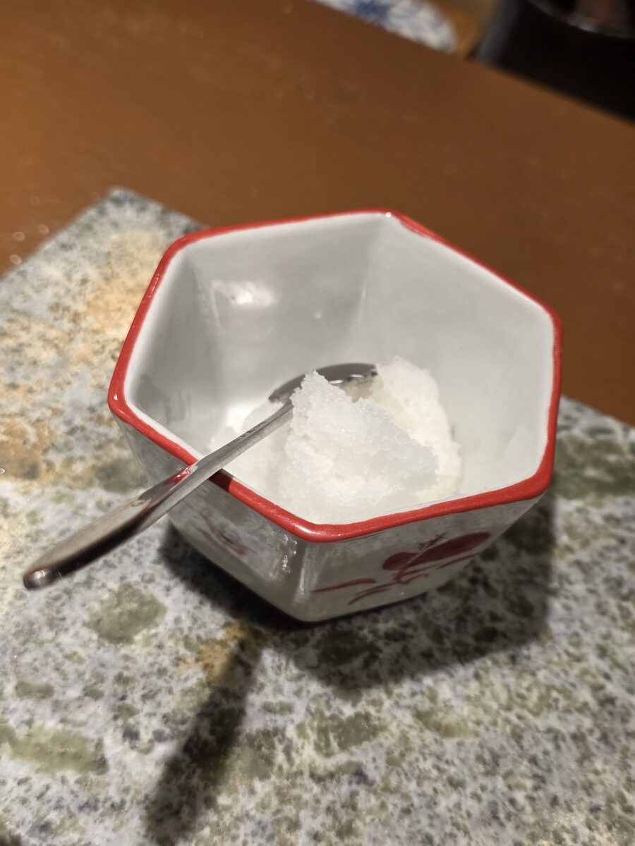 디너 오마카세 — 유자 셔벗 — 스시링고 평택 디너 코스 마무리 입가심 디저트