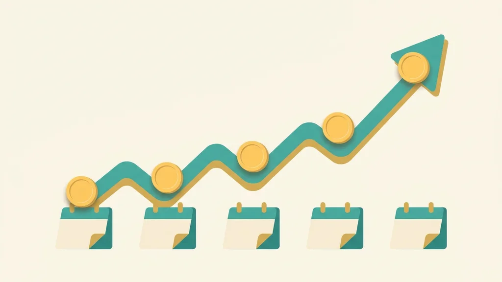 달력 위로 떨어지는 동전과 상승 그래프 — 월배당 ETF 일러스트