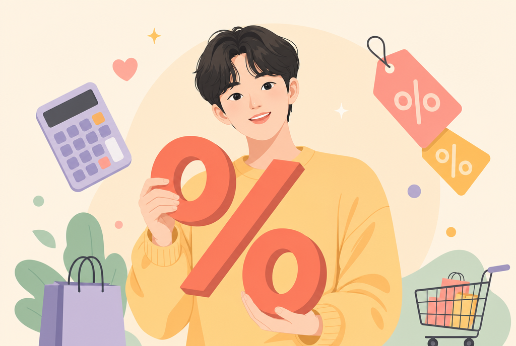 퍼센트 계산기 사용 안내 일러스트